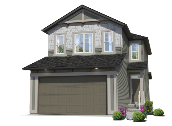 Front-facing image of a front-garage rendering