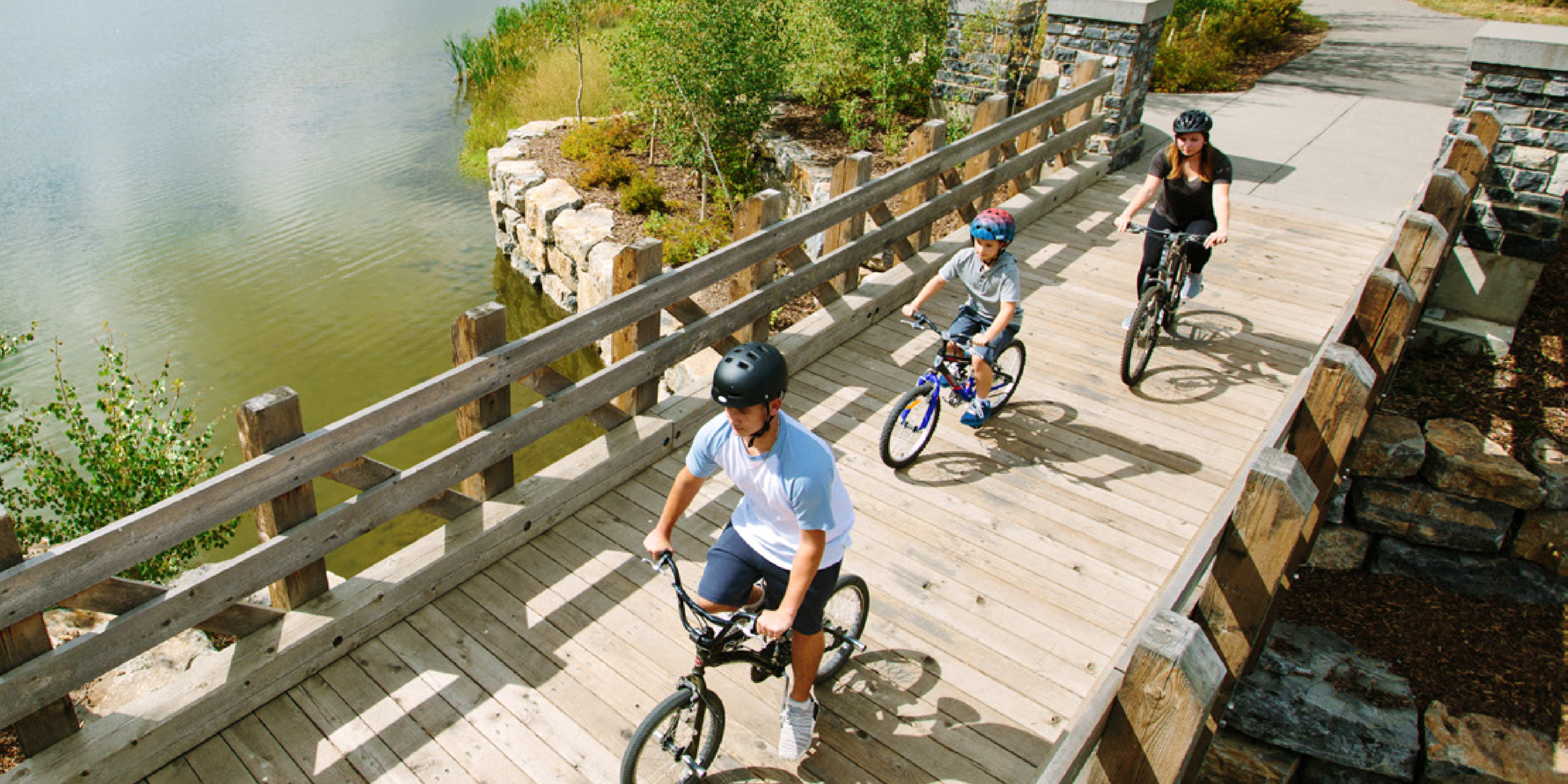 Family riding bikes