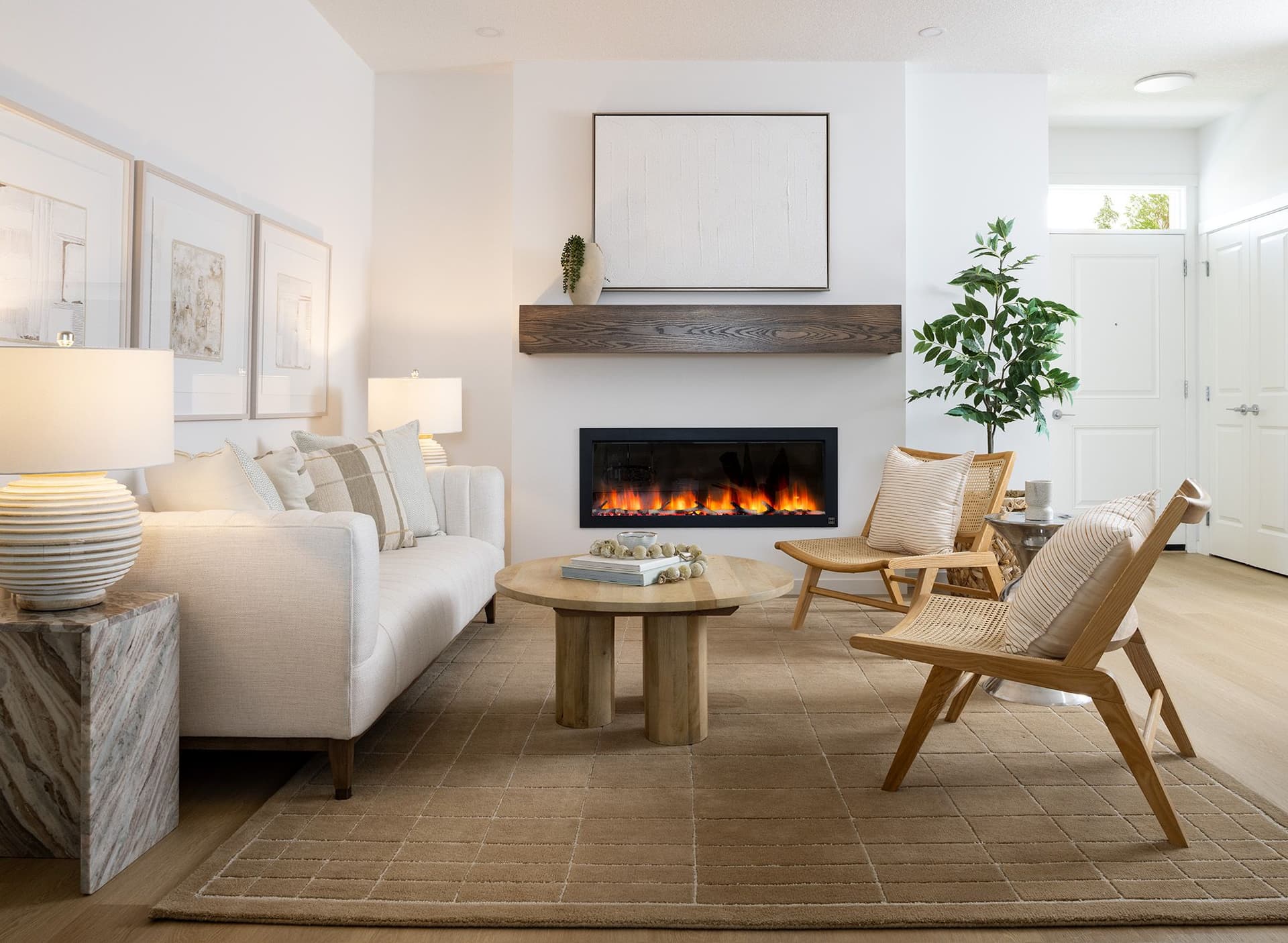 Barwell lifestyle space with fireplace.